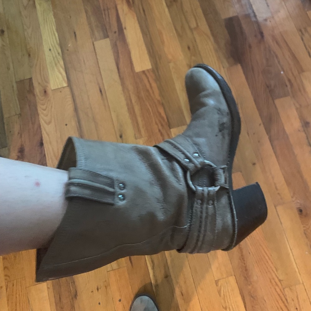 Frye - gray harness boots with heel